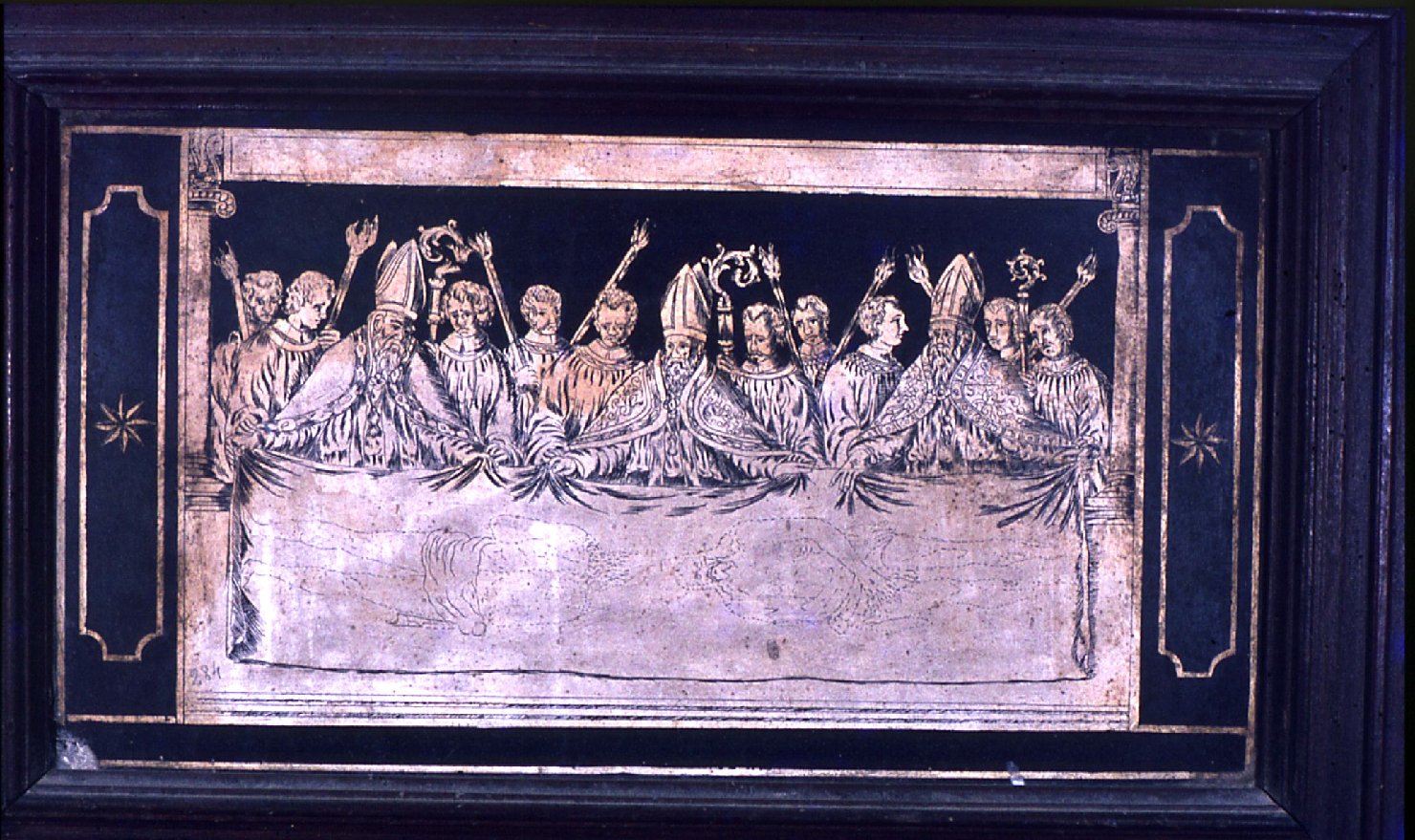 La sacra sindone tenuta da prelati (lastra)