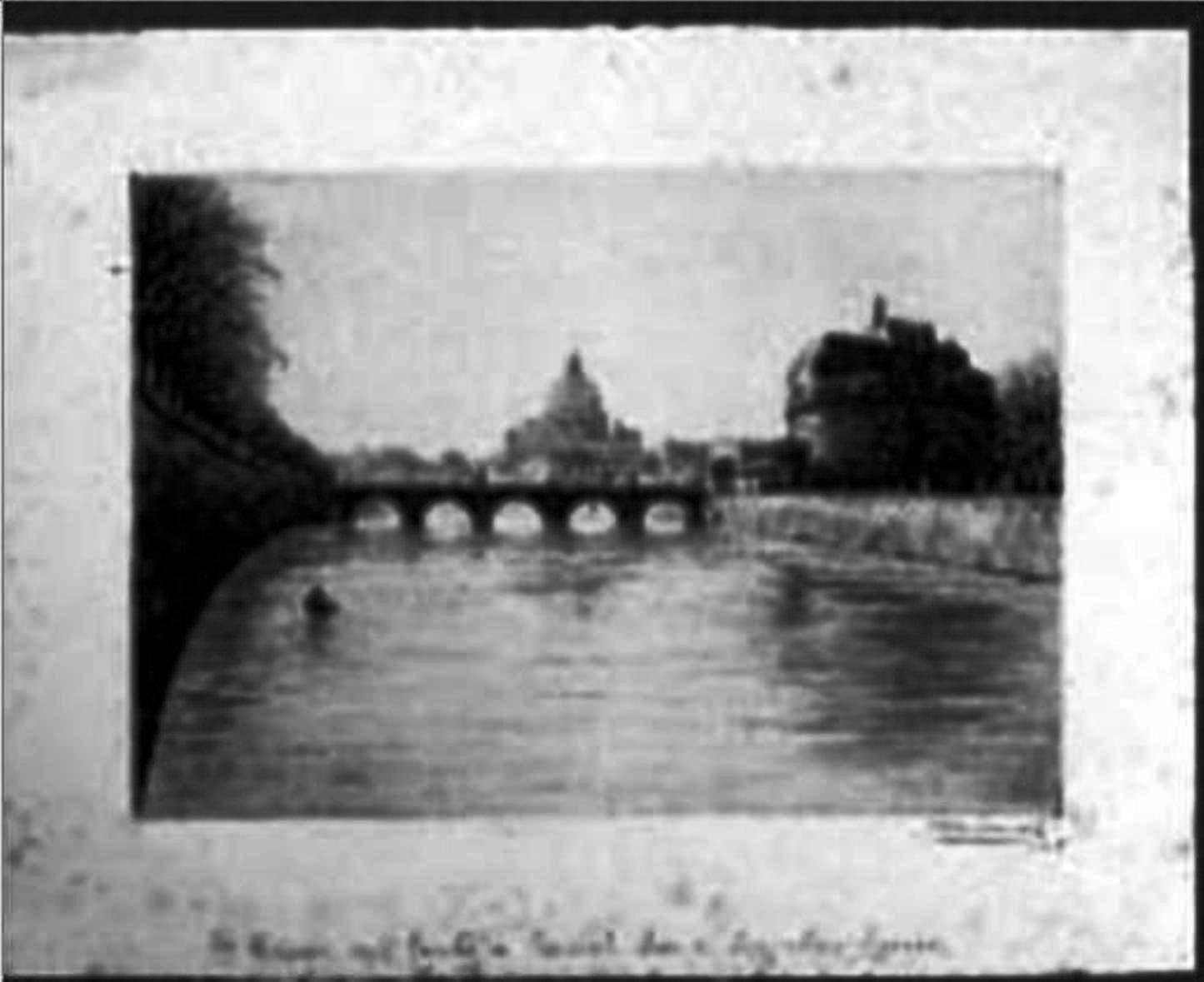 Il tevere col ponte e castel sant'angelo - roma, veduta di roma (stampa)