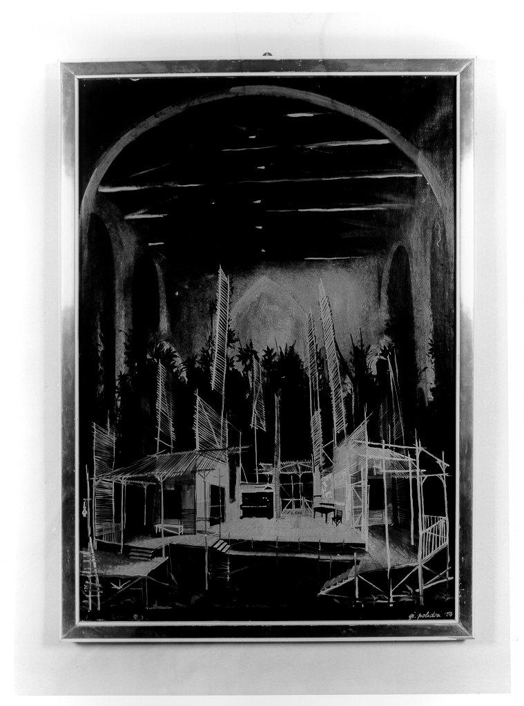 scenografia con scale (disegno, elemento d'insieme) di Polidori Gianni (sec. XX)