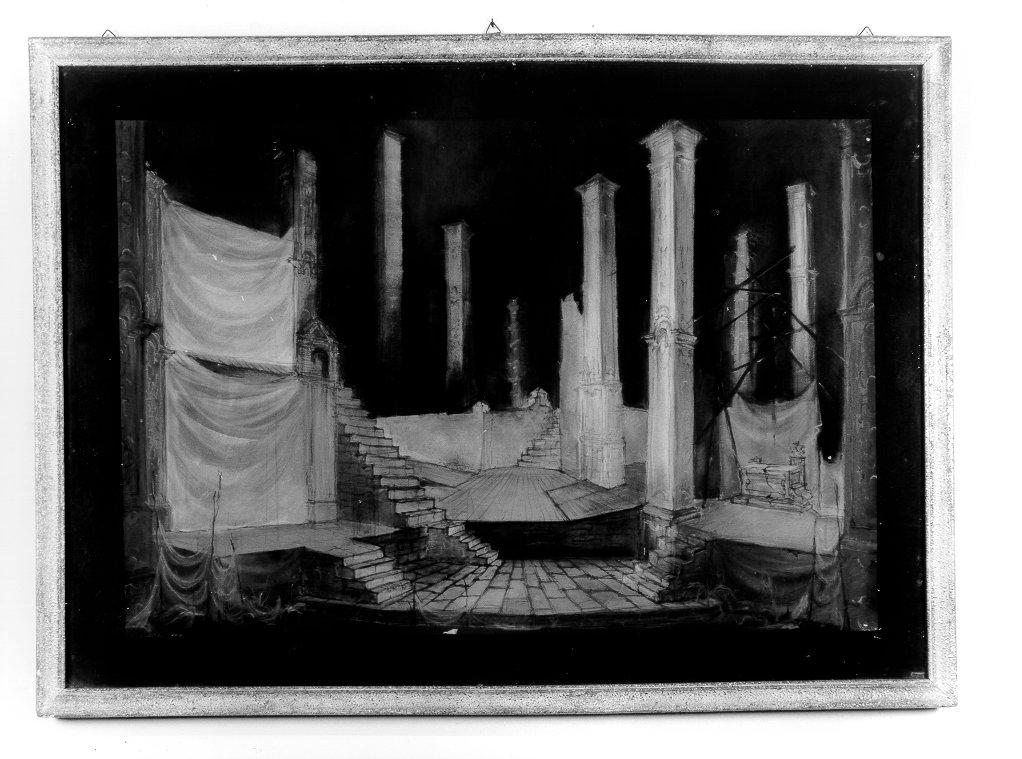 scenografia con scale e elementi architettonici (disegno, elemento d'insieme) di Polidori Gianni (sec. XX)