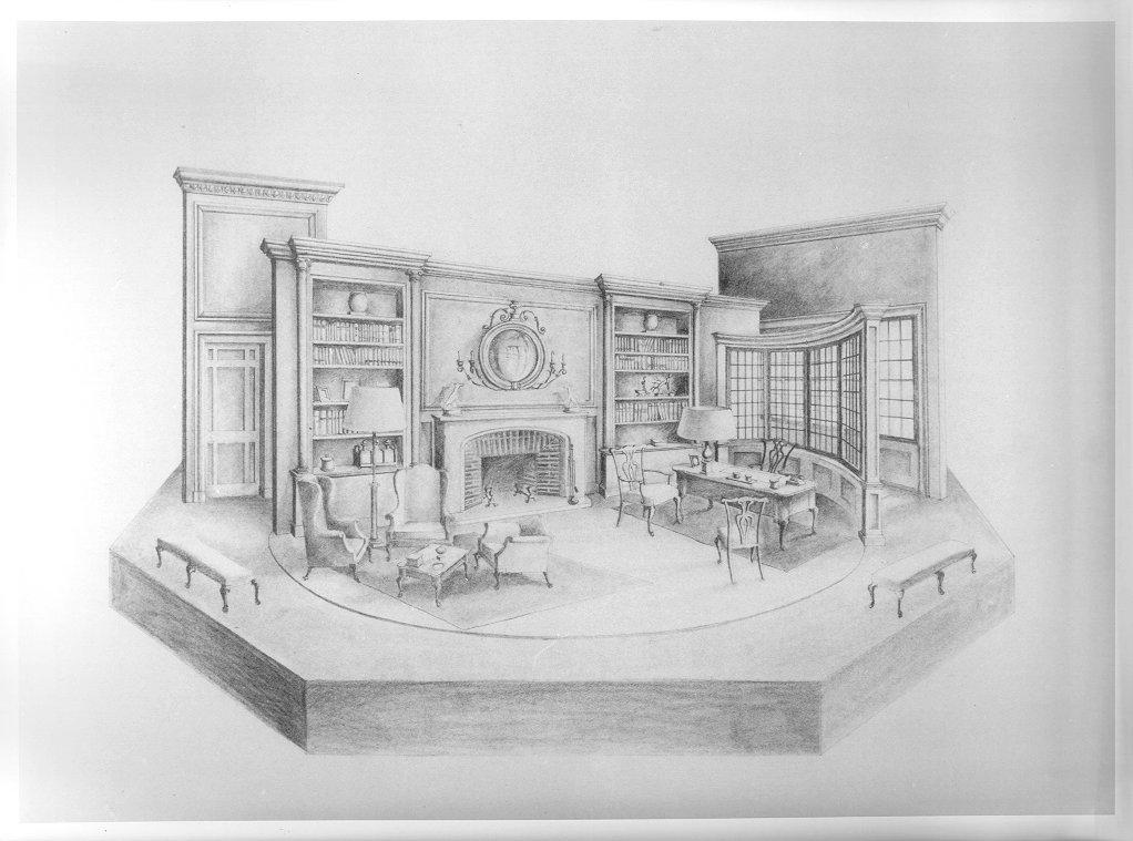 palco girevole con interno (disegno, elemento d'insieme) di Scandella Misha (sec. XX)