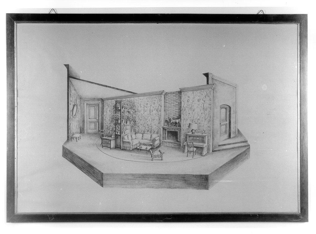 palco girevole con interno (disegno, elemento d'insieme) di Scandella Misha (sec. XX)