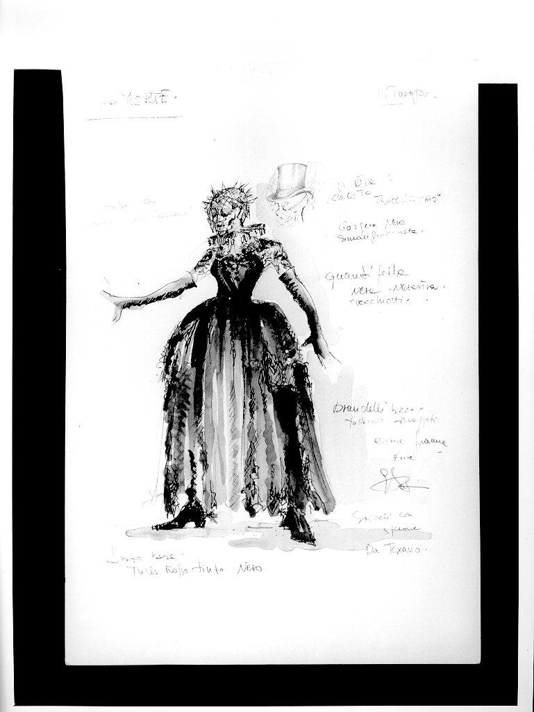 costume per personaggio femminile (disegno, elemento d'insieme) di Puliti Elena (sec. XX)