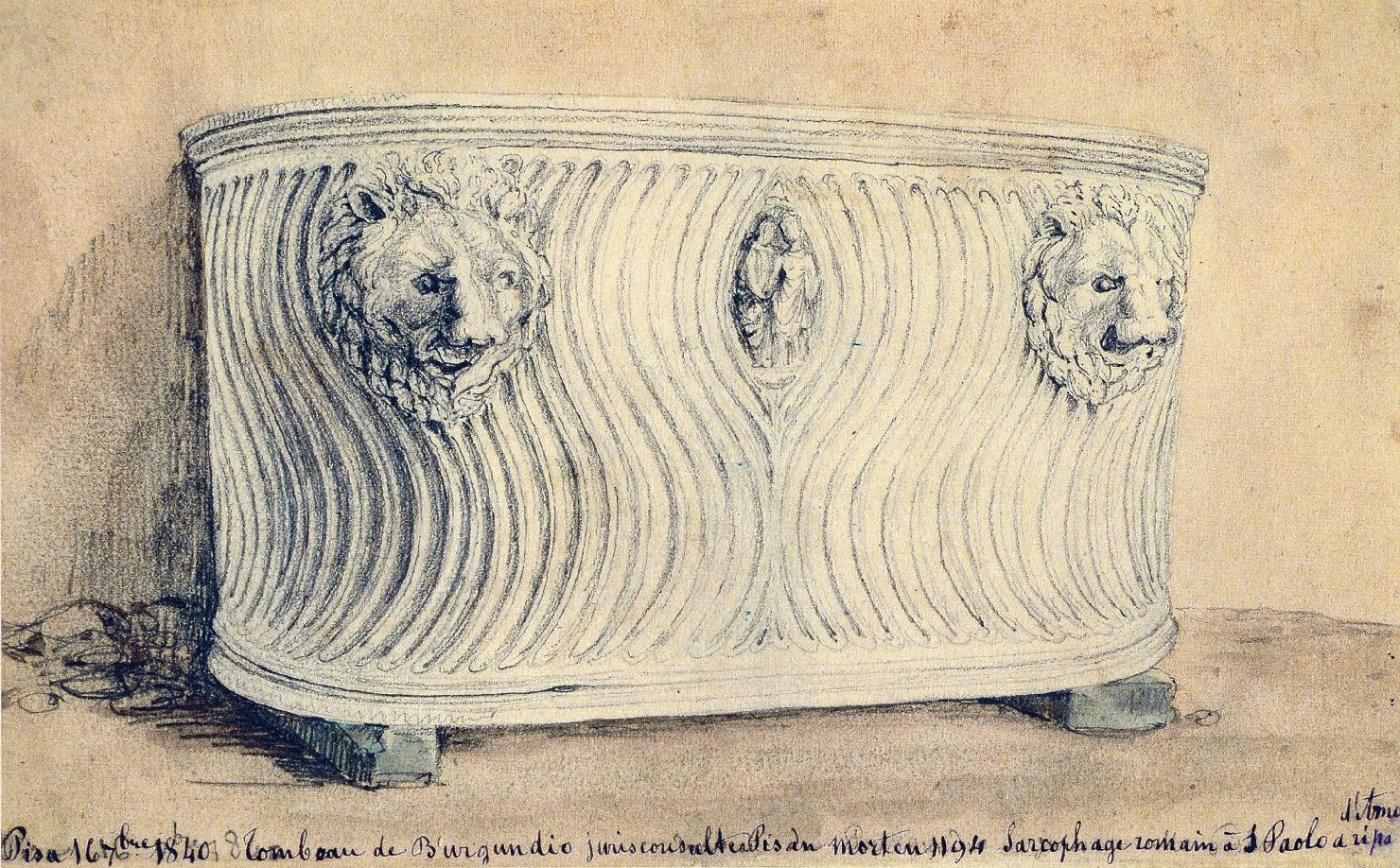 Il sarcofago di Burgundio nella chiesa di San Paolo a Ripa d'Arno, sarcofago (disegno, opera isolata) - ambito francese (sec. XIX)