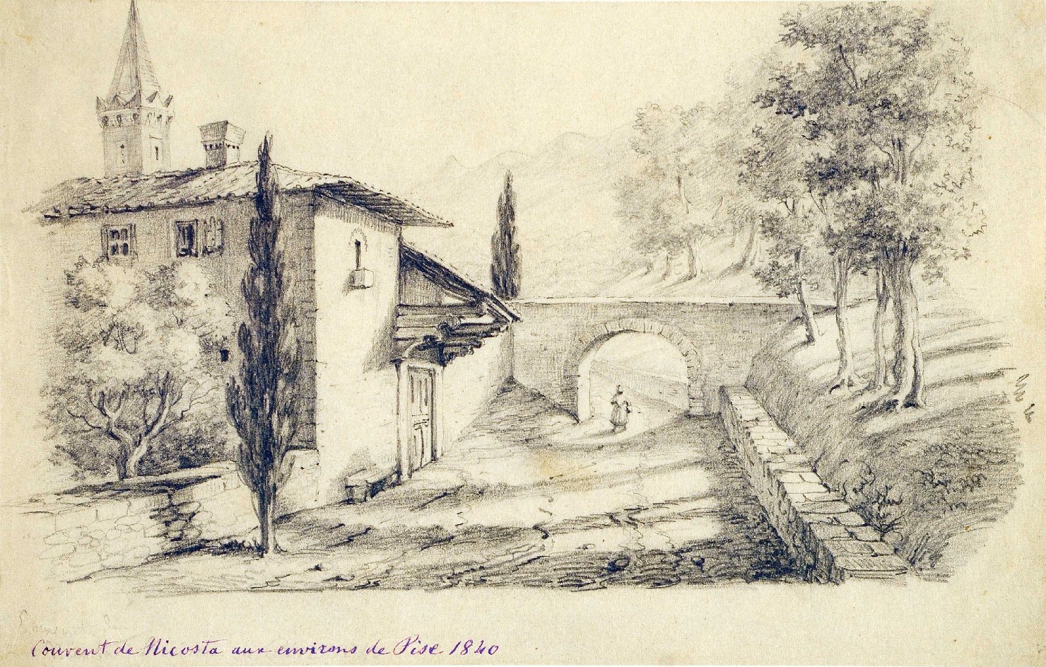 Il convento di Nicosia, il convento di Nicosia (disegno, opera isolata) - ambito francese (sec. XIX)