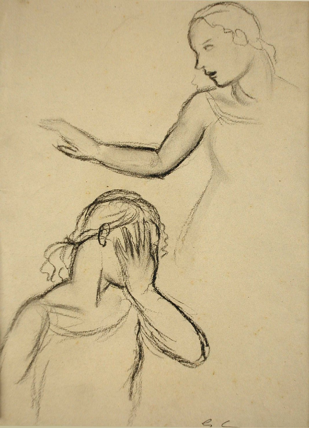 Studio per unlèvement d'Europe, figure femminili (disegno, opera isolata) - ambito francese (sec. XX)