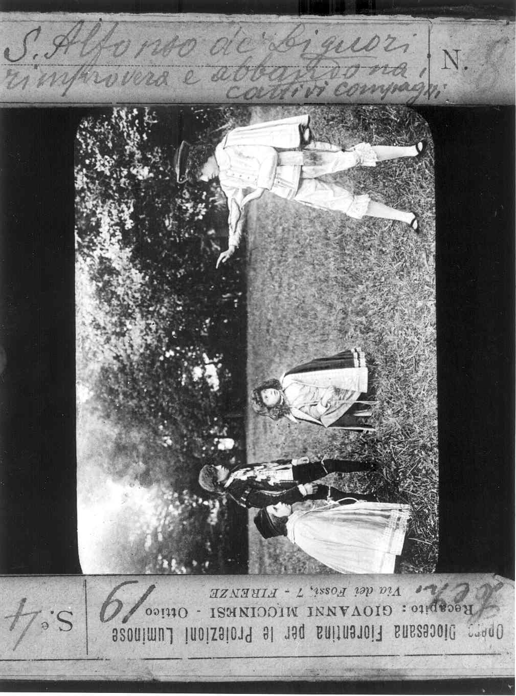 S. ALFONSO DE' LIGUORI RIMPROVERA E ABBANDONA I CATTIVI COMPAGNI (diapositiva) di Anonimo (prima metà XX)