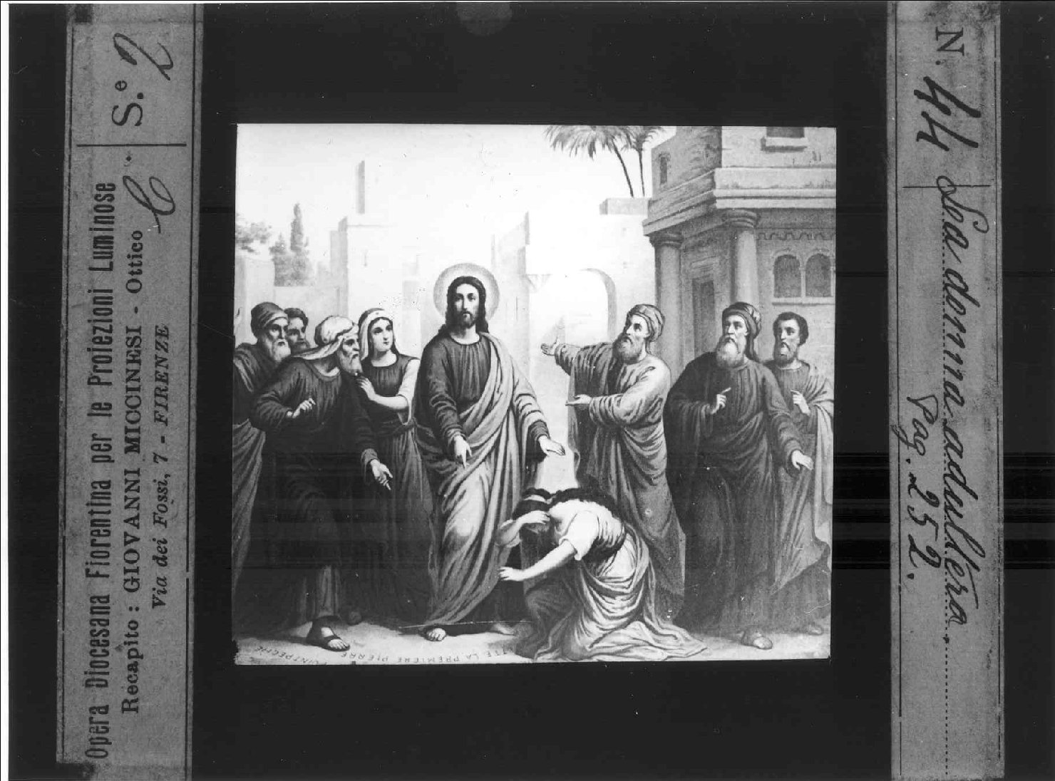 GESU' E LA DONNA ADULTERA (diapositiva) di Anonimo (prima metà XX)