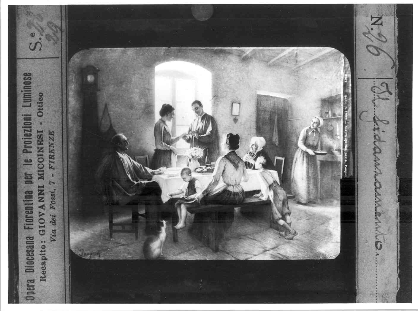 Dipinto di E. Paupion raffigurante un fidanzamento (diapositiva) di Anonimo (XX)