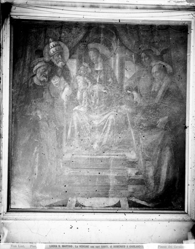 Ghirlandaio, Domenico. Madonna col Bambino fra i SS. Pietro, Clemente, Paolo e Sebastiano - Lucca (negativo) di Ghirlandaio, Domenico, Lint, Enrico van (seconda metà XIX)