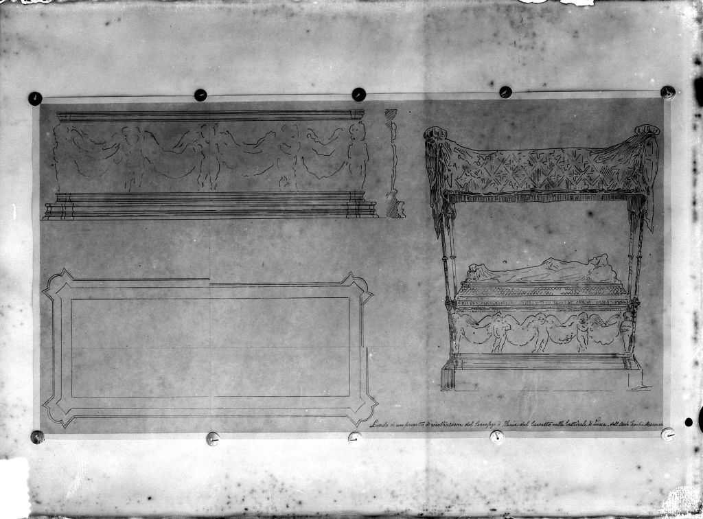 Lucca - Tomba di Ilaria del Carretto - Disegni (negativo) di Marcucci, E, Anonimo (XIX/ XX)