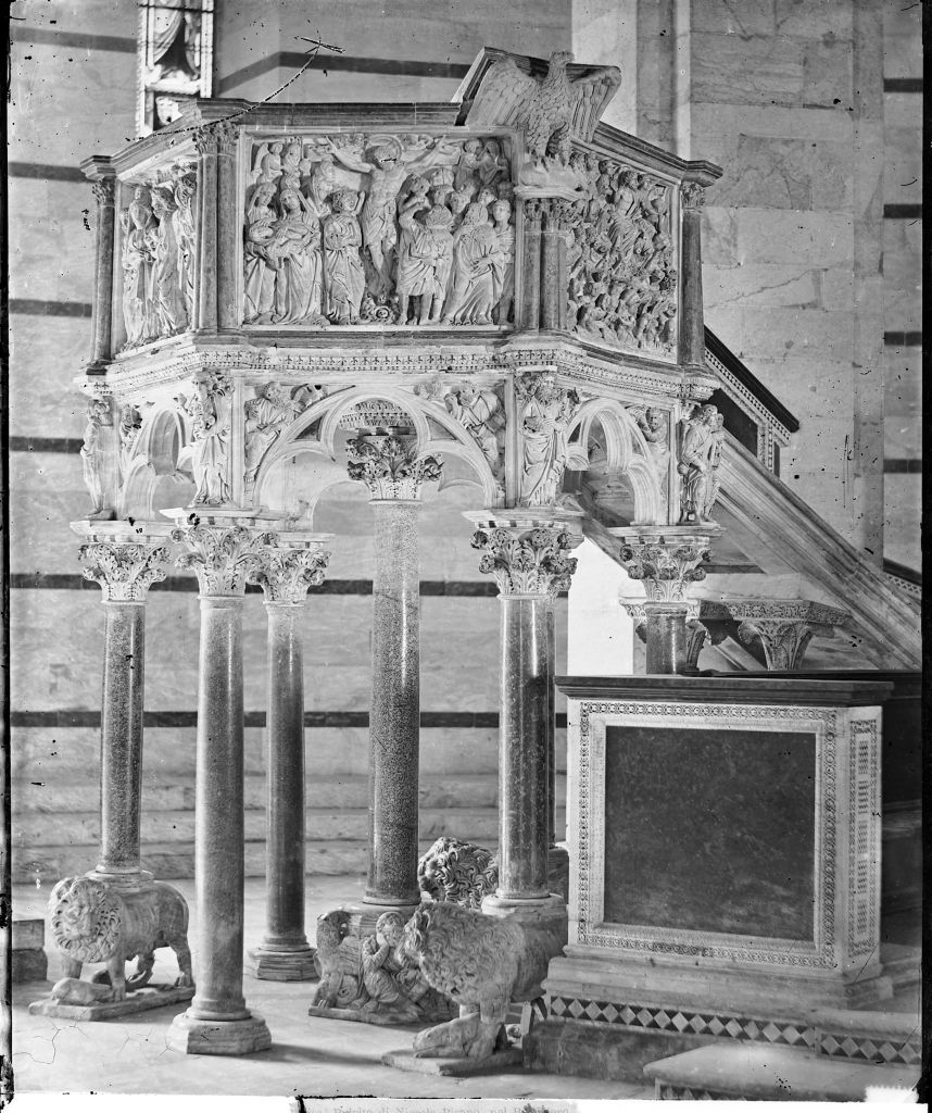 Pisa - Battistero - Pergamo (negativo) di Nicola Pisano, Anonimo (XIX/ XX)