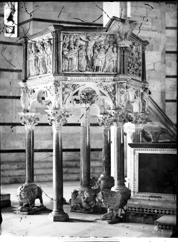 Pisa - Battistero - Pergamo (negativo) di Nicola Pisano, Anonimo (XIX/ XX)