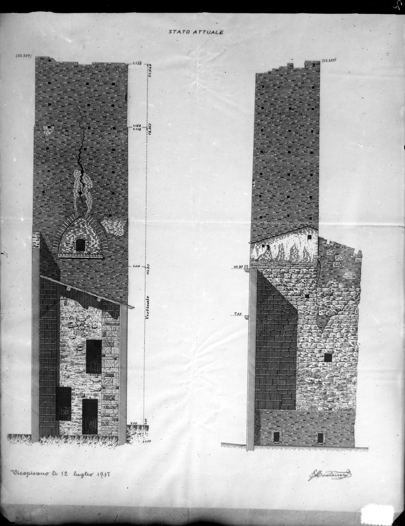 Vicopisano - Torre Malanima - Disegni (negativo) di Anonimo (primo quarto XX)