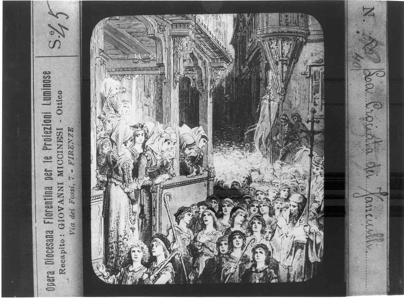 Riproduzione di un stampa illustrante gruppo di bambini condotti da un monaco. (diapositiva) di Anonimo (XX)