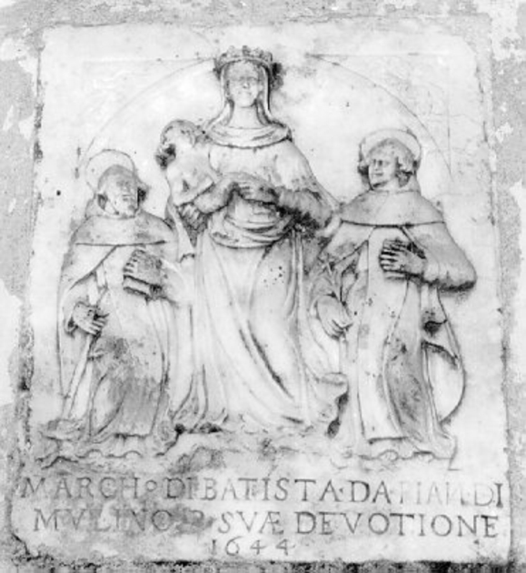 Madonna con Bambino tra Sant'Antonio da Padova e Sant'Antonio Abate (rilievo) - bottega toscana (sec. XVII)