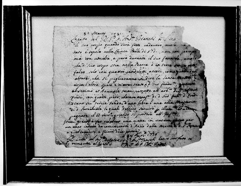 pergamena - ambito lunigianese (sec. XVIII)