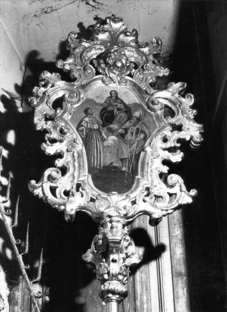 Madonna con Bambino, San Leonardo e San Biagio/ Crocifissione con le pie donne (emblema di confraternita) - ambito lucchese (sec. XVIII)