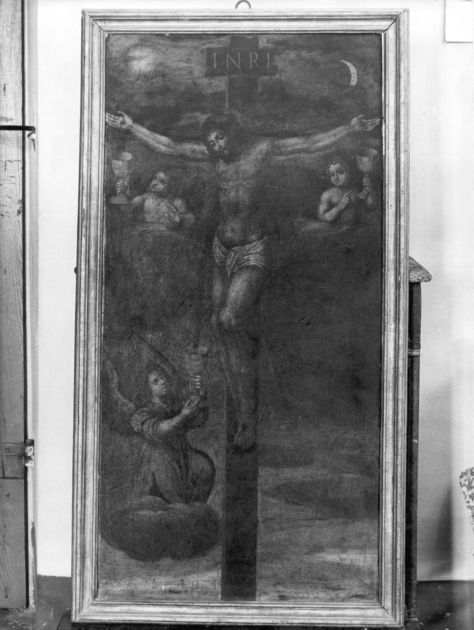 crocifissione di Cristo con angeli (dipinto) - ambito italiano (secc. XVI/ XVII)