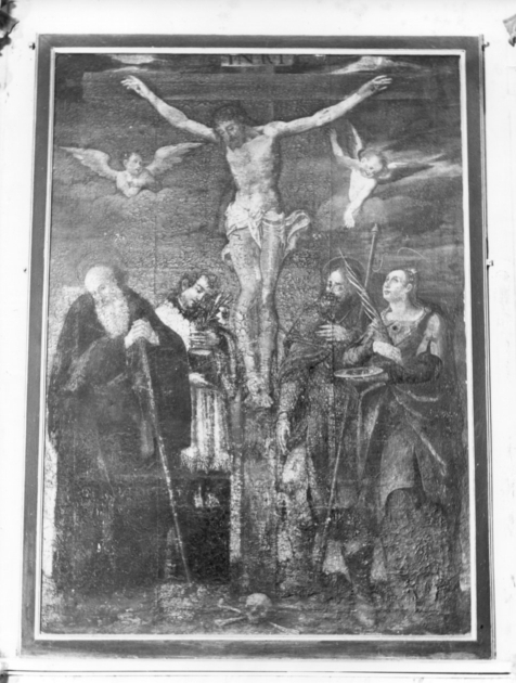 Crocifissione di Cristo con Sant'Antonio Abate, San Luigi Gonzaga, San Rocco e Santa Lucia (dipinto) - ambito tosco-emiliano (sec. XVIII)