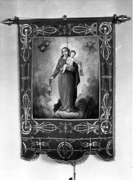 recto: MADONNA CON BAMBINO/ verso: SAN ROCCO E SAN MARTINO VESCOVO IN ADORAZIONE DEL SANTISSIMO SACRAMENTO (stendardo processionale, serie) - bottega toscana (prima metà sec. XX)