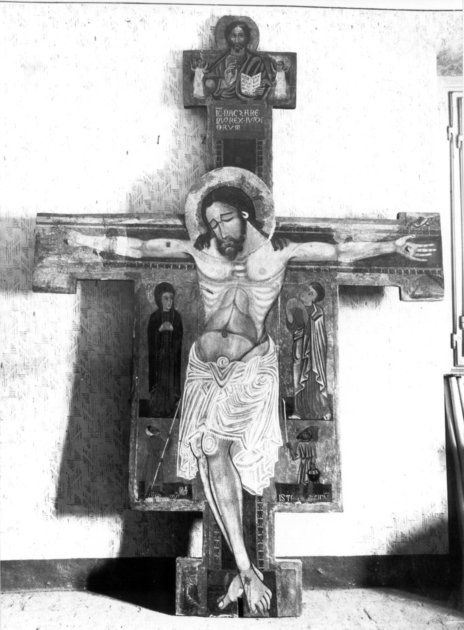 crocifissione di Cristo con la Madonna, San Giovanni Evangelista (croce dipinta) - ambito lucchese (fine sec. XIII)