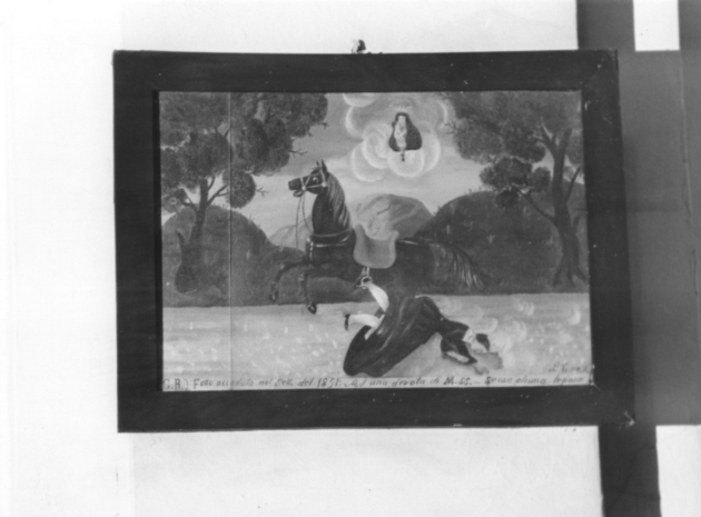 Madonna con Bambino interviene a salvare una fanciulla disarcionata da cavallo (ex voto) - bottega lucchese (sec. XIX)