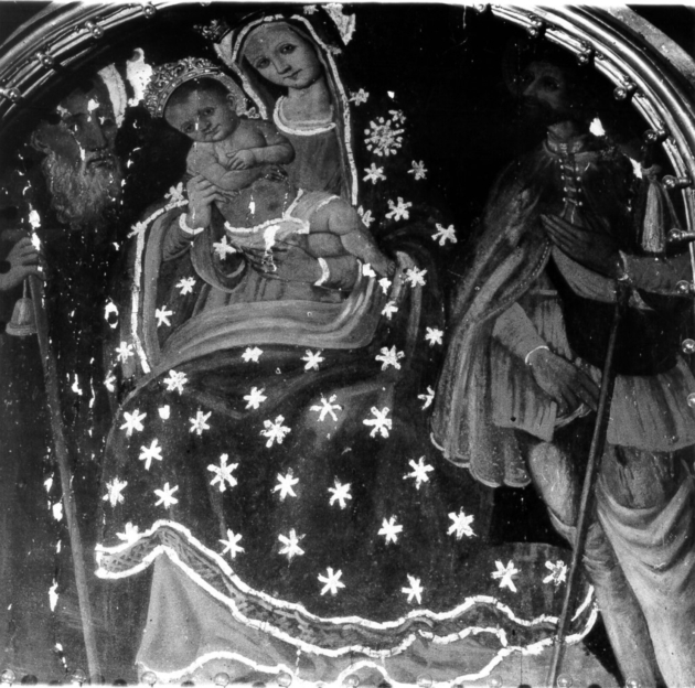 MADONNA CON BAMBINO, SANT'ANTONIO ABATE E SAN ROCCO (dipinto) - ambito toscano (fine sec. XV)