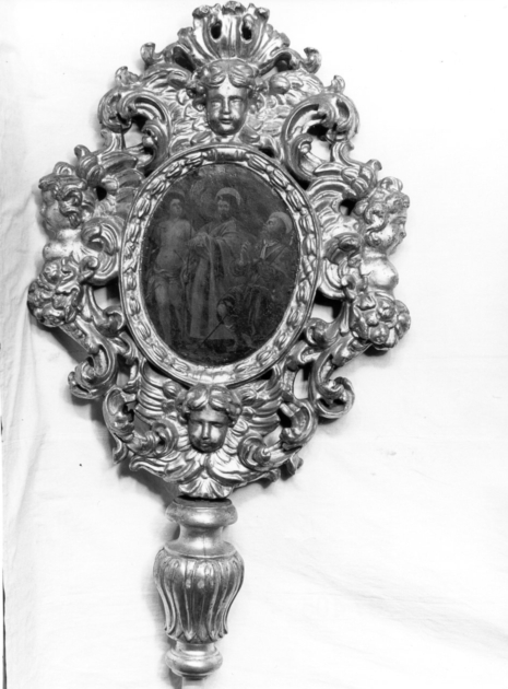 San Sebastiano, San Giacomo e San Rocco (emblema di confraternita) - ambito lucchese (sec. XVII)