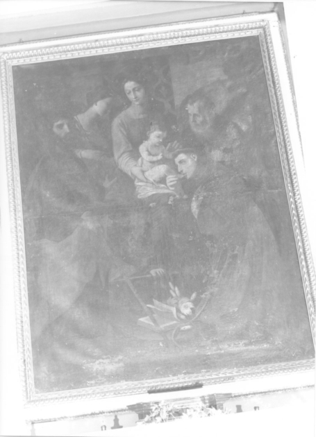 MADONNA IN TRONO CON BAMBINO E SANTI (dipinto) - ambito italiano (sec. XVII)