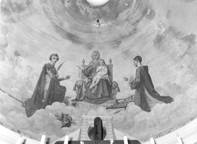 MADONNA CON BAMBINO IN GLORIA CON SAN GIORGIO E SAN LORENZO (dipinto) di Marcucci Michele (sec. XIX)