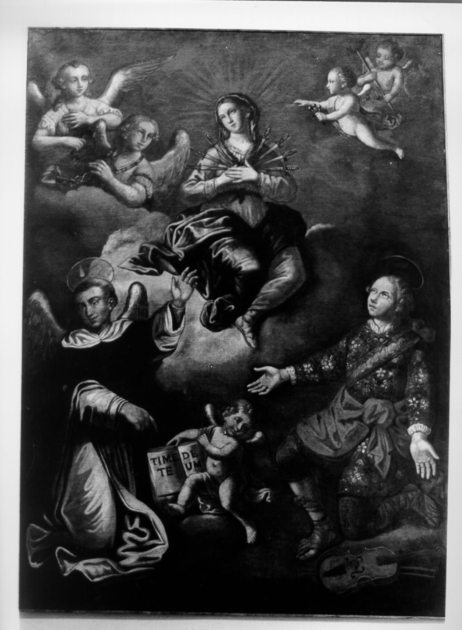 MADONNA DEI DOLORI CON SAN VINCENZO E SAN GINESE (dipinto) - ambito italiano (sec. XVII)