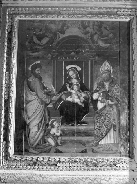 MADONNA CON BAMBINO IN TRONO TRA SAN PAOLO E SANT'AGOSTINO (dipinto) - ambito lucchese (inizio sec. XVI)