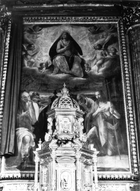 MADONNA IN GLORIA CON SAN CARLO BORROMEO (?), SANT'ANDREA, SAN TOMMASO E SAN GIOVANNI BATTISTA (dipinto) di Lomi Baccio (seconda metà sec. XVI)