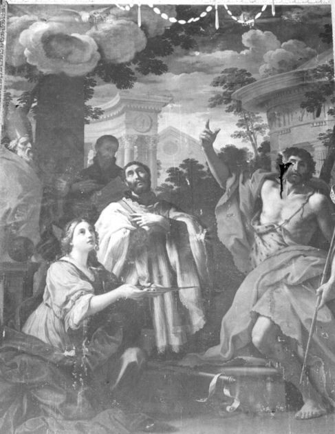 Santa Lucia, San Biagio, San Gaetano, San Francesco Saverio e San Giovanni Battista (dipinto) di Franchi Antonio detto Lucchese (sec. XVII)