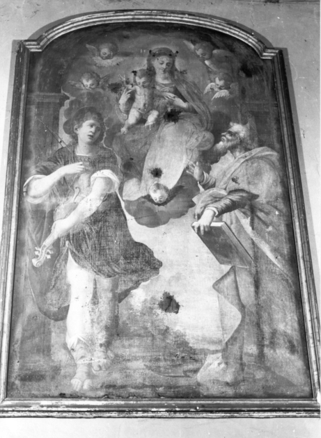 MADONNA CON BAMBINO, SAN GINESE E SAN BARTOLOMEO (dipinto) di Brandimarte Benedetto (sec. XVI)