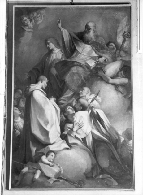 SAN BENEDETTO VESCOVO E SANTI OLIVETANI (dipinto) di Balestra Antonio (sec. XVIII)