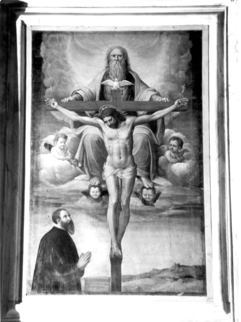 Trinità e committente orante (dipinto) di Neroni Bartolomeo detto Riccio (sec. XVI)
