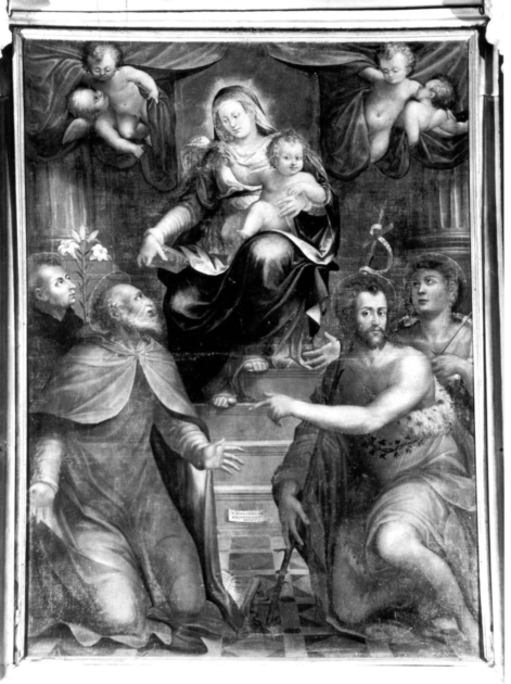 MADONNA CON BAMBINO, SANT'ANTONIO DA PADOVA, SAN GIOVANNI BATTISTA, SAN NICOLA DA TOLENTINO E SAN SEBASTIANO (dipinto) di Ardenti Alessandro (sec. XVI)