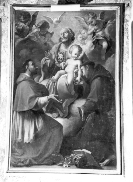 SAN GIUSEPPE CON BAMBINO, SAN CARLO BORROMEO E SANT'ANTONIO DA PADOVA (dipinto) di Castellotti Lorenzo (sec. XVIII)