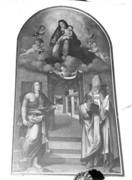 MADONNA CON BAMBINO, SAN GIOVANNI EVANGELISTA E SAN LUDOVICO (dipinto) di Zacchia Lorenzo detto Zacchia il Giovane (sec. XVI)