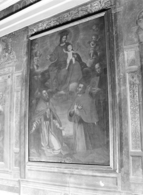 MADONNA CON BAMBINO, SANT'ANTONIO ABATE, SAN DONATO, SAN CARLO BORROMEO E SAN BERNARDINO (dipinto) di Boselli Matteo (sec. XVII)