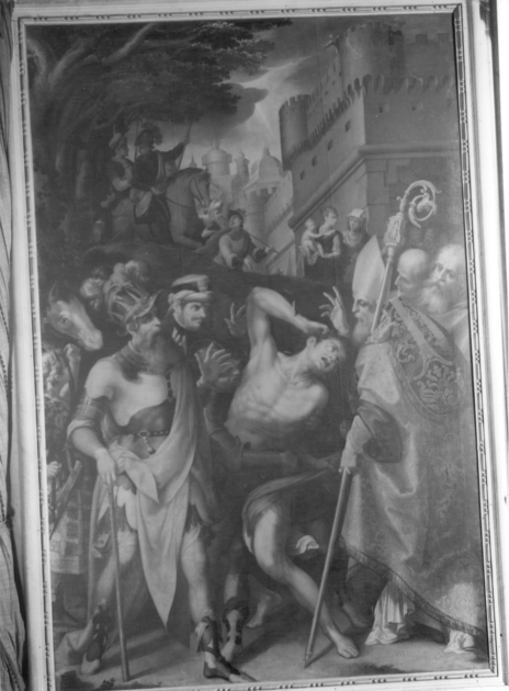 MIRACOLO DI SAN CASSIO (dipinto) di Lomi Aurelio (sec. XVI)