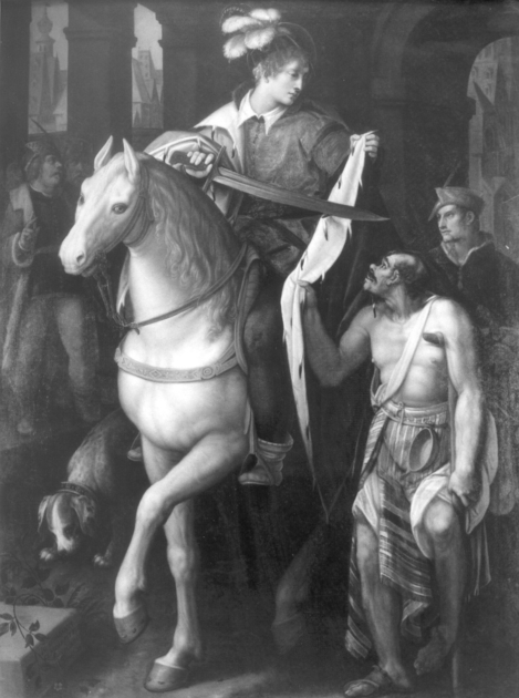 San Martino dona parte del mantello al povero (dipinto) di Van der Straet Jan detto Giovanni Stradano (sec. XVI)