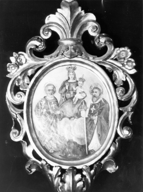 Madonna con Bambino San Pietro e San Paolo/ nome di Gesù (insegna) - ambito toscano (sec. XIX)