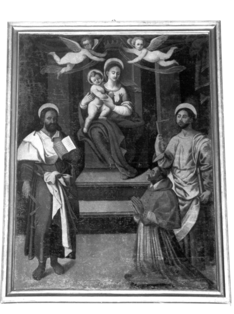 MADONNA IN TRONO E SANTI (dipinto) - ambito italiano (sec. XVII)