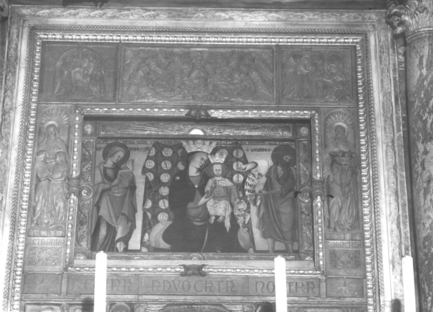 Madonna del Sole, MADONNA CON BAMBINO TRA SAN GIOVANNI BATTISTA E SAN GIOVANNI EVANGELISTA (dipinto) - ambito lucchese (metà sec. XIV)