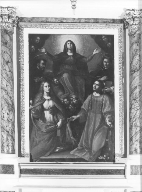 Madonna in trono e Santi (dipinto) di Mannucci Pier Filippo (metà sec. XVII)