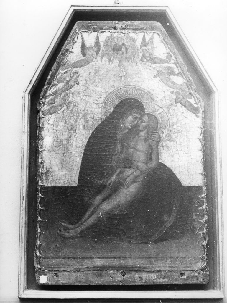 compianto sul Cristo morto con angeli e Padre Eterno (dipinto) di Neri Francesco da Volterra (sec. XIV)