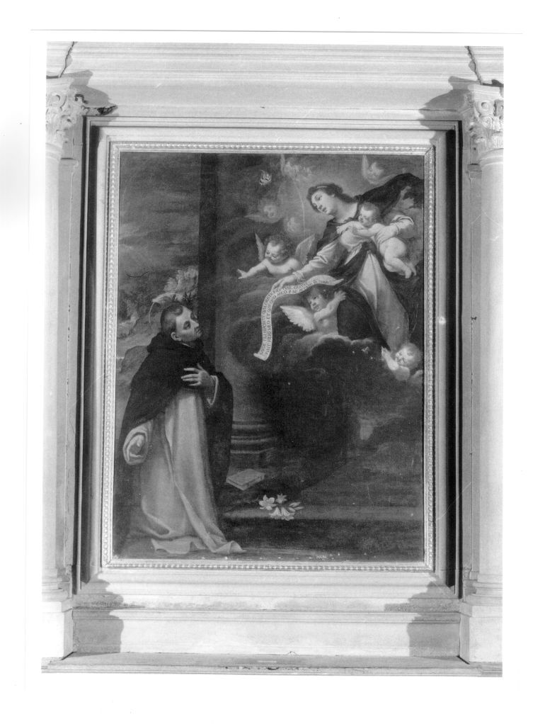 Madonna con Bambino tra angeli e Santi che offrono cartiglio a San Giacinto (dipinto) - ambito fiorentino (seconda metà sec. XVII)